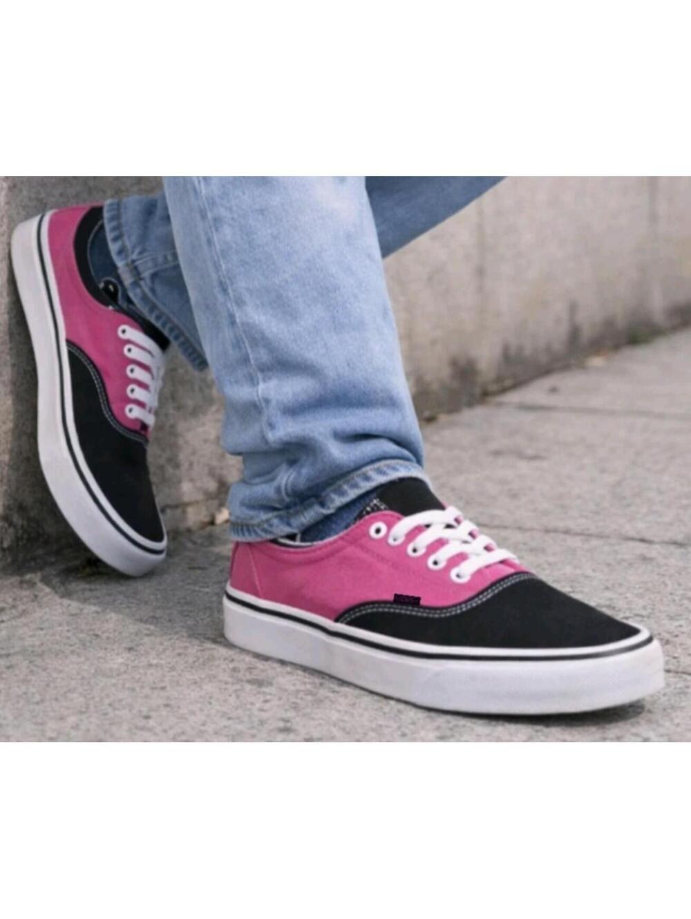 VANS Authentic Black Hot Pink Classic Canvas Retro New Womens Size 7.5 / Mens 6
